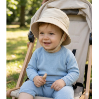 0192X-Biscuit: Baby Plain Biscuit Bucket Hat With Chin Strap (0-12 Months)