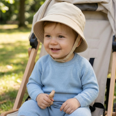 0192X-Biscuit: Baby Plain Biscuit Bucket Hat With Chin Strap (0-12 Months)