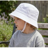 01931824-White: Infants Plain White Bucket Hat With Chin Strap (18-24 Months)