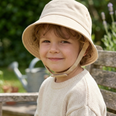 0193X-Biscuit: Infants Plain Biscuit Bucket Hat With Chin Strap (1-4 Years)