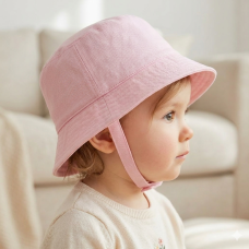 0241-Pink: Baby Girls Plain Bucket Hat  (0-12 Months)