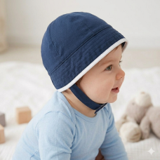 0330: Baby Boys Jersey Plain Beanie Hat with Chin Strap  (0-6 Months)