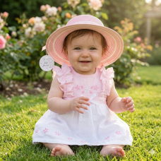 BW-0503-0804: Baby Girls Straw Hat With Bow (12-24 Months)