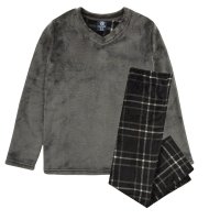 15C657: Boys Plush Top & Super Soft Printed Fleece Lounge Pant- Charcoal  (9-13 Years)