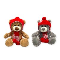 30360-15: 38CM Red Winter Hat & Scarf Bear (2 Designs)