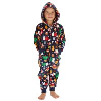 18C1074: Kids All Over Print Christmas Plush Onesie- Navy (2-6 Years)