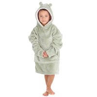 18C936: Kids Plain Oversized Plush Hoodie- Sage (One Size - 3-6 Years)