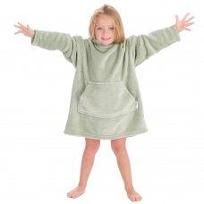 18C936: Kids Plain Oversized Plush Hoodie- Sage (One Size - 3-6 Years)