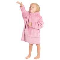 18C937: Kids Plain Oversized Plush Hoodie- Dusky Pink (One Size - 3-6 Years)