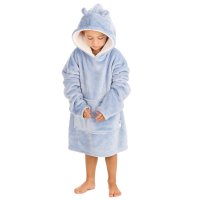 18C938: Kids Plain Oversized Plush Hoodie- Dusky Blue (One Size - 3-6 Years)