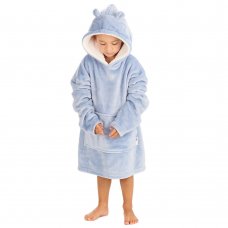 18C938: Kids Plain Oversized Plush Hoodie- Dusky Blue (One Size - 3-6 Years)