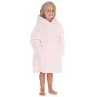 18C944: Kids Plain Oversized Plush Hoodie WIth Borg Lined Hood- Pink (One Size - 3-6 Years)