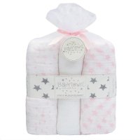 19C188P: Baby 3 Pack Muslin Blankets In a Gift Bag- Pink