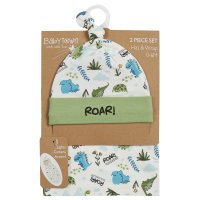 19C223: Baby Dinosaur Print Hat & Swaddle Wrap Set (0-6 Months)