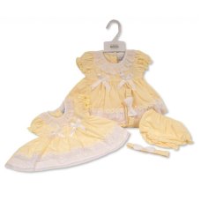 BIS-2120-6150: Baby Dress with Lace and Bows  (NB-6 Months)