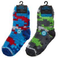 42B809: Boys 2 Pack Chenille Popcorn Cosy Socks With Grippers