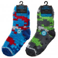 42B809: Boys 2 Pack Chenille Popcorn Cosy Socks With Grippers