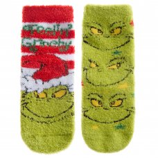 42B822: Kids Christmas Grinch 1 Pair Cosy Socks With Grippers