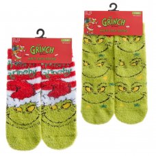 42B822: Kids Christmas Grinch 1 Pair Cosy Socks With Grippers