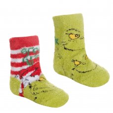 42B823: Infants Christmas Grinch 1 Pair Cosy Socks With Grippers