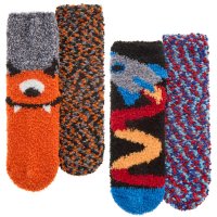 42B825: Boys 2 Pack Chenille Popcorn Cosy Socks With Grippers