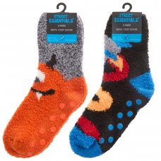 42B825: Boys 2 Pack Chenille Popcorn Cosy Socks With Grippers