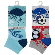 42B841: Boys 3 Pair Design Trainer Liner Socks (Assorted Sizes)