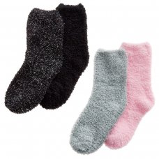 43B812: Girls 2 Pack Glitter Cosy Socks