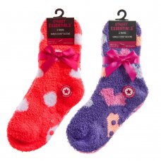 43B827: Girls 2 Pack Cosy Socks With Grippers