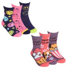 43B871: Girls 3 Pack Cotton Rich Design Ankle Socks (Assorted Sizes)