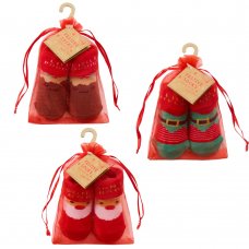 44B1004: Baby Christmas Organza Bag Gift Socks (0-12 Months)