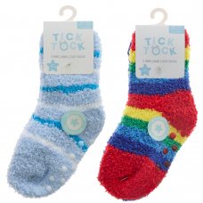 44B1008: Baby Boys 2 Pack Cosy Socks With Grippers