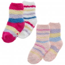 44B1009: Baby Girls 2 Pack Cosy Socks With Grippers