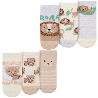 44B1010: Baby Unisex Lion 3 Pack Cotton Rich Design Ankle Socks (Assorted Sizes)