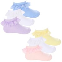 44B1017: Baby Girls 3 Pack Lace Frill Trainer Socks