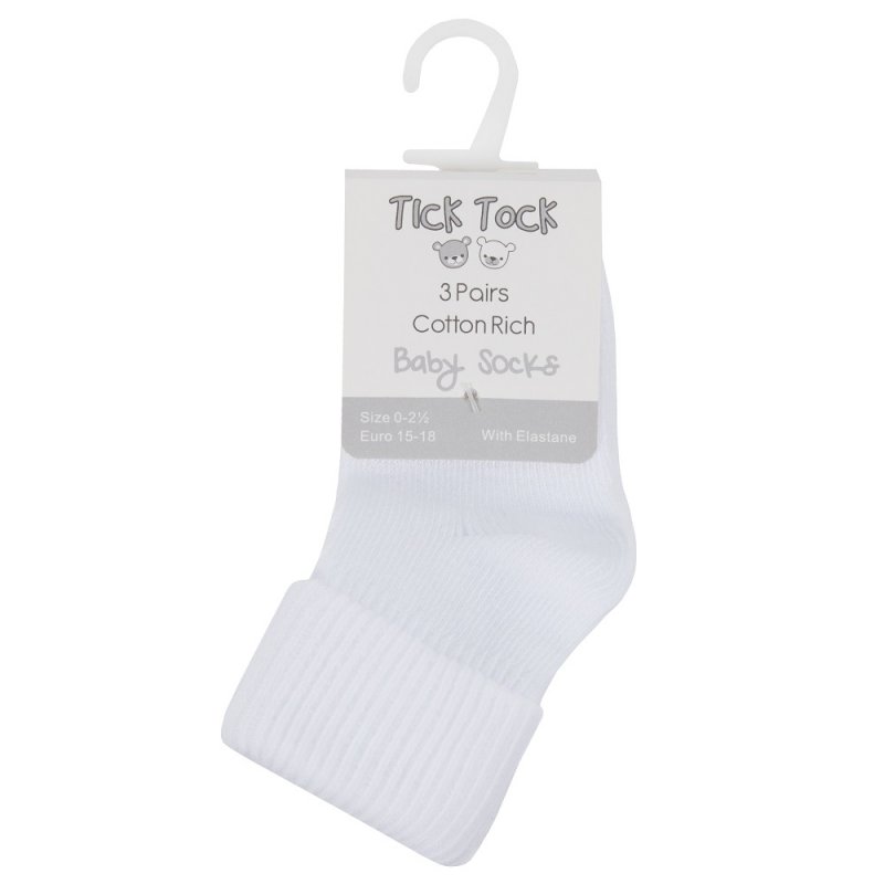 44B267: Baby 3 Pack Plain White Turn Over Socks