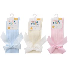 44B853: Baby Girls 1 Pair Cable Knee High Socks With Bow- Assorted