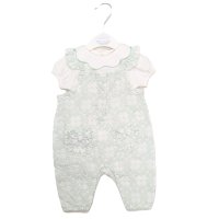 BIS-2120-6243: Baby Girls Cotton Top & Jacquard Dungaree Outfit (NB-9 Months)