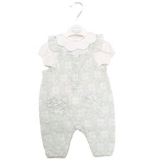 BIS-2120-6243: Baby Girls Cotton Top & Jacquard Dungaree Outfit (NB-9 Months)