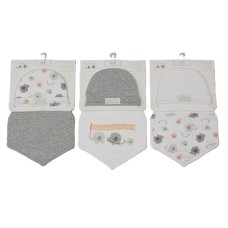 H13734: Baby Elephant Design Hat & Bib Set- 3 Designs Assorted