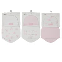 H13740: Baby Pink "I love Mummy" Hat & Bib Set- 3 Designs Assorted