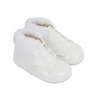 B627: Baby Soft Soled Pre-Walker Boots with Fur Collar-White (Shoe Sizes: 0-3)