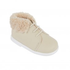 H515: Baby Hard Soled First Walker Boots with Fur Collar-Biscuit  (Shoe Sizes: 2-6)