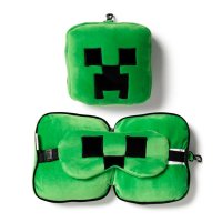 CUSH306: Relaxeazzz Minecraft Creeper Shaped Plush Travel Pillow & Eye Mask