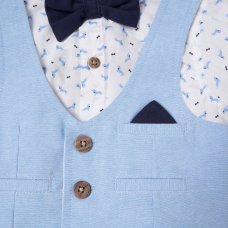 D06902B: Baby Boys Shirt With Mock Waistcoat, Bow Tie & Chambray Shorts Outfit (2-5 Years)