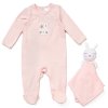 D07031: Baby Bunny Crochet Applique All In One & Comforter Set On A Satin Padded Hanger  (0-12 Months)