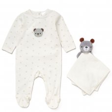 D07037: Baby Bear Crochet Applique All In One & Comforter Set On A Satin Padded Hanger  (0-12 Months)