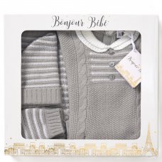 D07071: Baby Boys Knitted 4 Piece Outfit In A Gift Box (NB-6 Months)