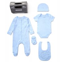 D07490: Baby Boys Elephant 6 Piece Mesh Bag Gift Set (NB-6 Months)