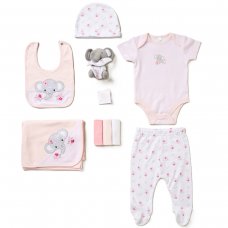 D07576: Baby Girls Elephant 10 Piece Mesh Bag Gift Set (NB-6 Months)